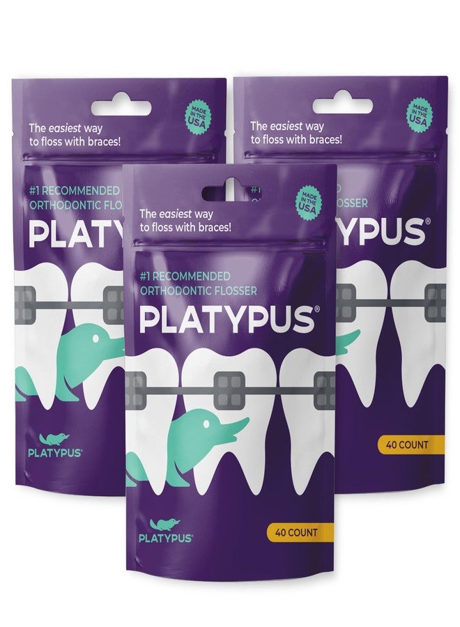 Platypus Orthodontic Flossers for Braces, 40 Count (Pack of 3), Ortho Picks for Adults & Kids, Fits Under Arch Wire, Non-Damaging, Encourage Flossing Habits - Image 1